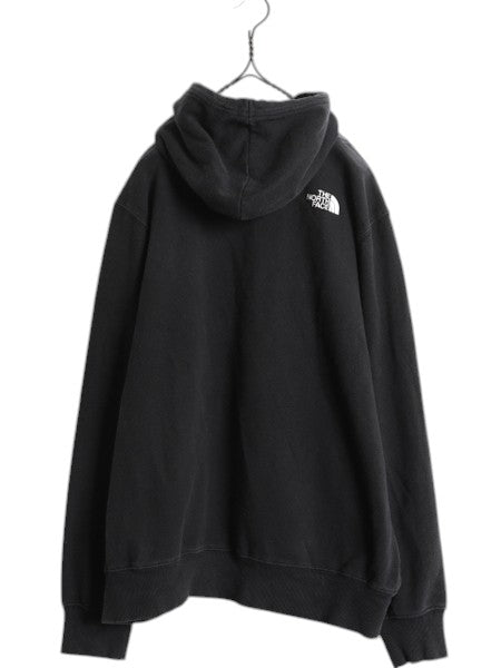 ノースフェイス 両面 プリント スウェット フード パーカー メンズ L 古着 The North Face プルオーバー 裏起毛 アウトドア トレーナー 黒