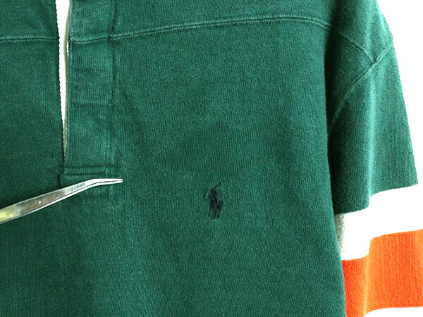 90s USA製 ポロ ラルフローレン 長袖 ラガーシャツ メンズ L / 古着 オールド ラグビー 長袖シャツ ボーダー ワンポイント ヘビーウェイト