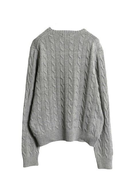 ポロ ラルフローレン コットン ケーブル ニット セーター メンズ М 古着 長袖ニット ワンポイント クルーネック シンプル きれいめ グレー