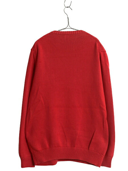 ポロ ラルフローレン コットン ニット セーター メンズ XL 古着 オールド 長袖ニット ワンポイント クルーネック シンプル 大きいサイズ 赤