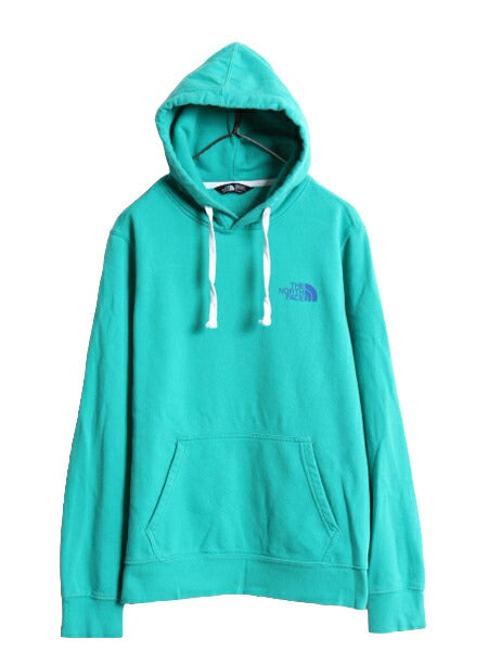ノースフェイス 両面 プリント スウェット フード パーカー メンズ S 古着 The North Face プルオーバー 裏起毛 トレーナー アウトドア 緑