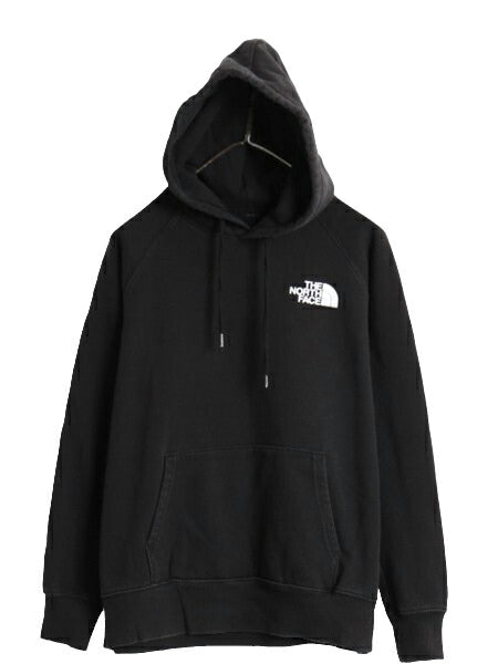 ノースフェイス 両面 プリント スウェット フード パーカー レディース М 程 古着 The North Face メッセージ トレーナー 裏起毛 ブラック