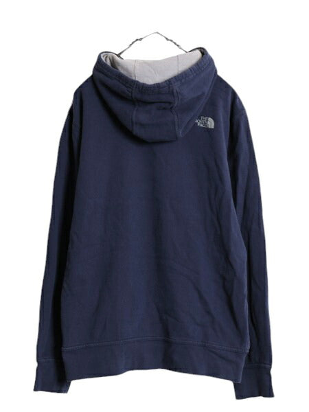 ノースフェイス プリント スウェット フード パーカー メンズ М The North Face 裏起毛 トレーナー プルオーバー アウトドア ツートン 紺