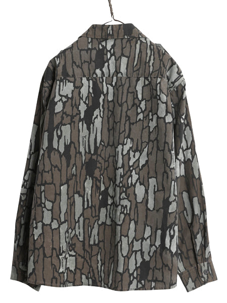 80s USA製 TREBARK リアルツリー カモ 長袖 サファリ シャツ メンズ XL / ヴィンテージ アウトドア ハンティング 迷彩 総柄 大きいサイズ