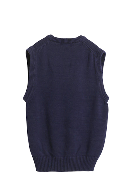 80s エディーバウアー コットン ニット ベスト メンズ M 古着 ヴィンテージ Vネック セーター 重ね着 アーガイル プルオーバー リブ編み 紺