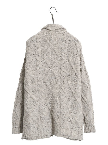 アイルランド製 aran crafts フィッシャーマン ショールカラー ニット カーディガン メンズ M 古着 メリノ ウール アラン セーター 前開き