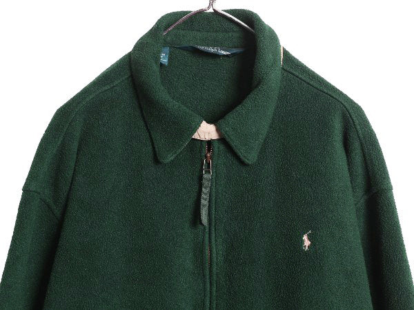 90s ポロ ラルフローレン フリース スイングトップ ジャケット メンズ XXL 古着 オールド ブルゾン フルジップ ジャンパー 大きいサイズ 緑