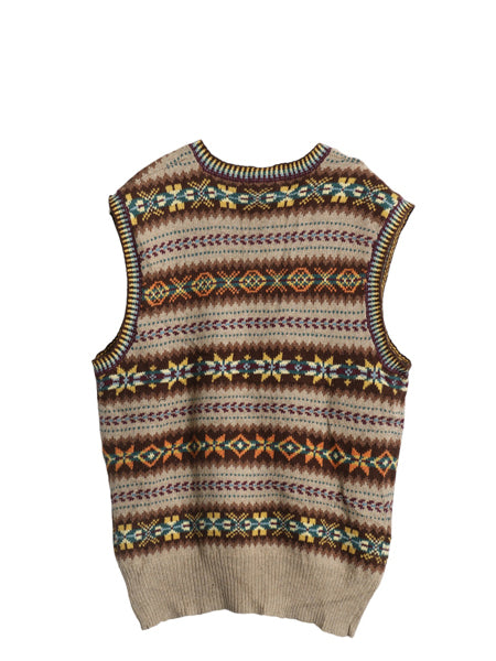 00s ポロ ラルフローレン Vネック ニット ベスト メンズ S / オールド フェアアイル コットン カシミヤ セーター 重ね着 薄手 マルチカラー