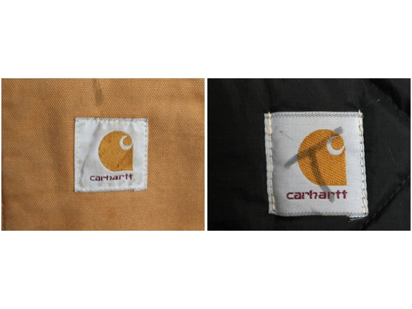 90s USA製 ★ カーハート 中綿 ダック ベスト メンズ L 古着 オールド フルジップ 腰ゴム ナイロン キルティング ライナー 前開き ブラウン