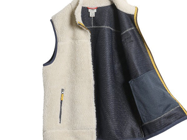エルエルビーン パイル フリース ベスト メンズ L / 古着 ハイネック フルジップ ボア メッシュ ライナー付き 前開き 重ね着 ナチュラル 白