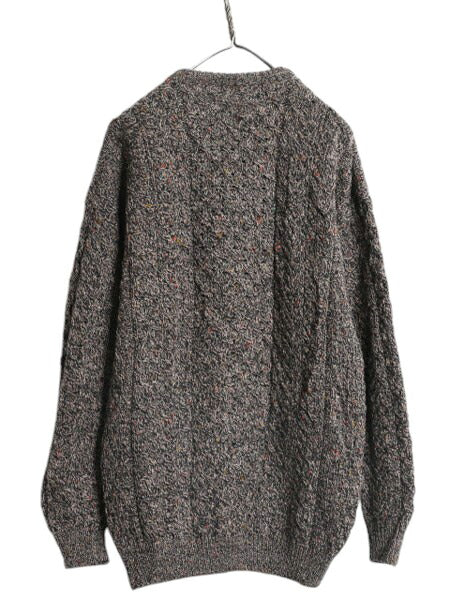 アイルランド製 Carraig Donn フィッシャーマン ウール ニット セーター メンズ L / 古着 アラン ケーブル ローゲージ ネップ マルチカラー