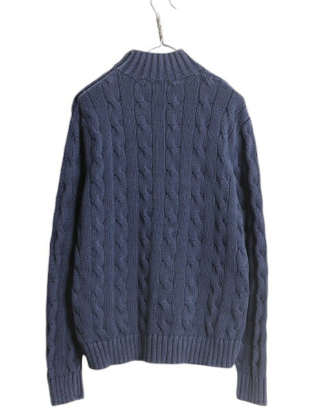 00s ポロ ラルフローレン ハイネック コットン ニット セーター メンズ L / オールド ケーブル モックネック 肩ボタン 無地 ポニー無し 紺