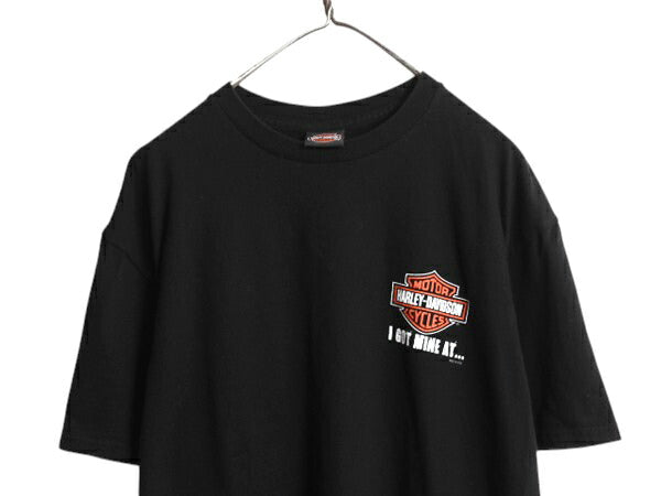 ハーレー ダビッドソン 両面 プリント Tシャツ メンズ XL / オフィシャル バイク イーグル イラスト ヘビーウェイト 大きいサイズ ブラック