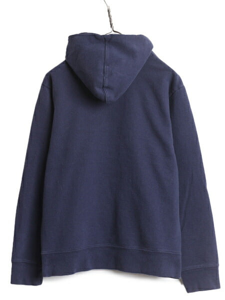 ノースフェイス プリント スウェット フード パーカー メンズ M 古着 The North Face ロゴ プルオーバー 裏起毛 トレーナー アウトドア 紺