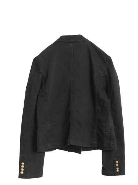 00s ラルフローレン ダブルブレスト テーラード ジャケット レディース L オールド ストレッチ コットン ミリタリー タイプ ショート丈 黒