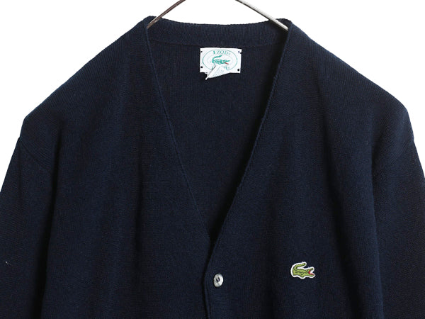 80s USA製 ラコステ アクリル ニット カーディガン メンズ レディース M 古着 ヴィンテージ 羽織り 前開き セーター ワンポイント ネイビー