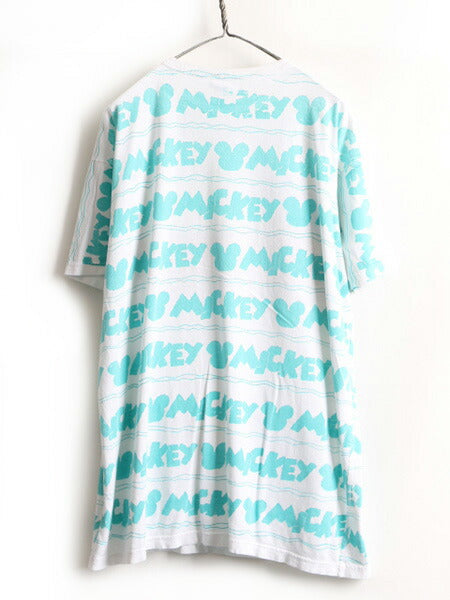 90s USA製 ■ ディズニー オフィシャル ミッキー マウス 総柄 プリント 半袖 Tシャツ ( メンズ レディース XL 程)古着 90年代 キャラクター