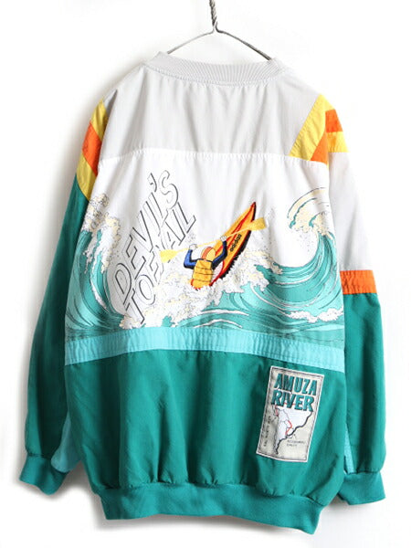 80s ■ アディダス Devil's Toenail カヤック 刺繍 コットン プルオーバー ジャケット ( メンズ XL 程) 古着 80年代 ADIDAS トレフォイル