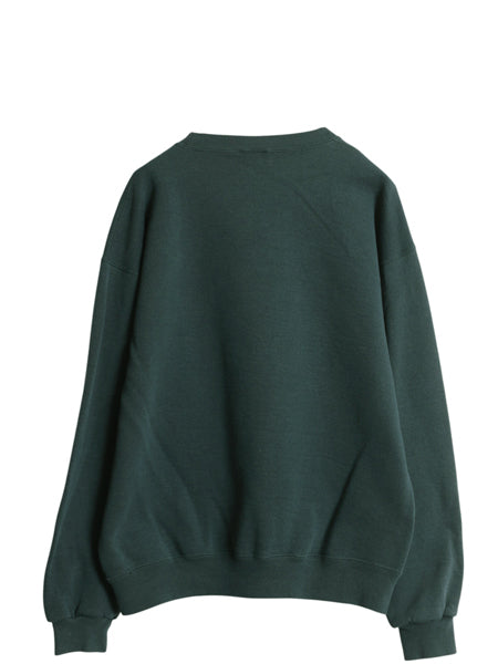 90s ラッセル 2段 ロゴ 刺繍 スウェット メンズ レディース L / オールド トレーナー 裏起毛 前V クルーネック シンプル ゆったり グリーン