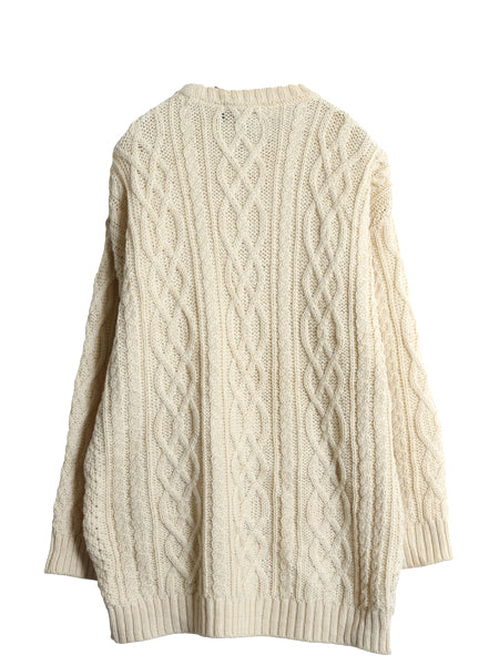 アイルランド製 フィッシャーマン ウール ニット セーター メンズ レディース L 古着 アラン ケーブル ローゲージ 長袖ニット ナチュラル