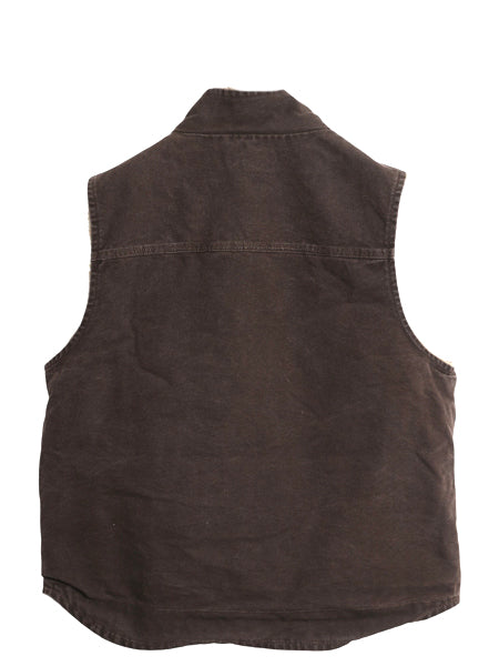 US企画 カーハート モックネック ダック ベスト メンズ L 古着 裏 ボア パイル フリース フルジップ ワーク 重ね着 前開き ダーク ブラウン
