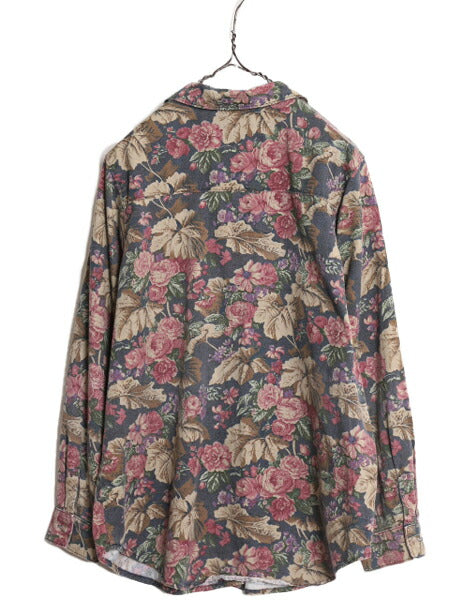 90s USA製 オービス 総柄 長袖 シャツ レディース L 古着 オールド ORVIS コットン 総柄シャツ ボタニカル 花柄 マルチカラー ポケット付き