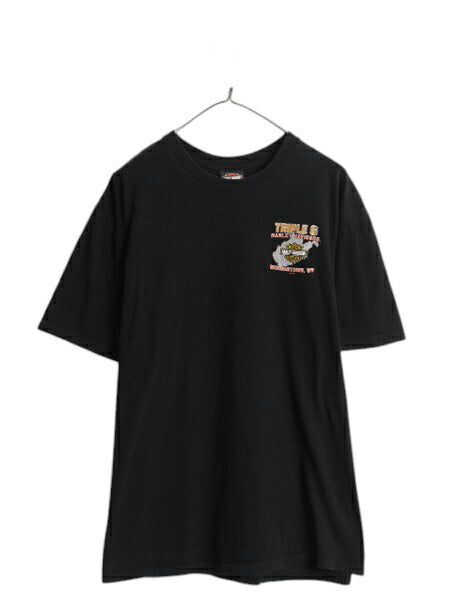ハーレー ダビットソン 両面 プリント Tシャツ メンズ XL / オフィシャル ヘビーウェイト バイク イラスト グラフィック 大きいサイズ 黒