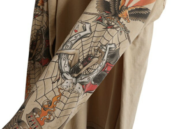 00s ★ ハーレー ダビッドソン イラスト プリント 長袖 Tシャツ メンズ XL~ / オールド ロンT バイク イーグル ファイヤー スパイダーウェブ