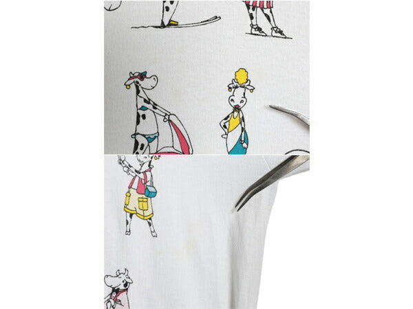 90s USA製 ウシ アート イラスト プリント Tシャツ メンズ レディース L オールド アニマル グラフィック シングルステッチ カットソー 白