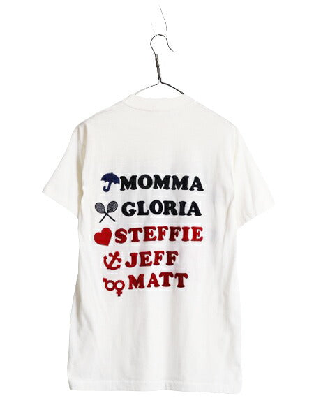 デッドストック 80s メッセージ 6段 フロッキー プリント Tシャツ メンズ L 小さめ M ジョーク ヴィンテージ シングルステッチ 両面 未使用