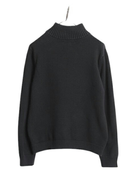00s LAUREN ラルフローレン ハーフジップ コットン ニット セーター レディース XL 小さめ 古着 オールド ポロ プルオーバー ハイネック 黒