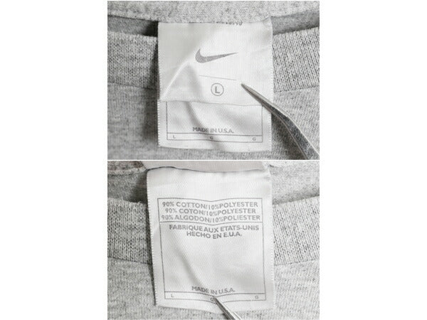 00s USA製 ナイキ 長袖 Tシャツ メンズ L 古着 オールド センター スモール スウッシュ ロンT ロングTシャツ ロゴT ワンポイント 当時物 灰