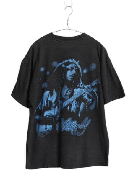 ボブ マーリー 両面 イラスト プリント 半袖 Tシャツ メンズ L 程 レゲエ バンド ジャマイカ ラスタ グラフィック カットソー ゆったり 黒