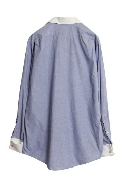 90s USA製 バーバリー 長袖 クレリック シャツ メンズ M オールド ドレスシャツ ワイシャツ ダブルカフス ポケット付き コットン ツートン