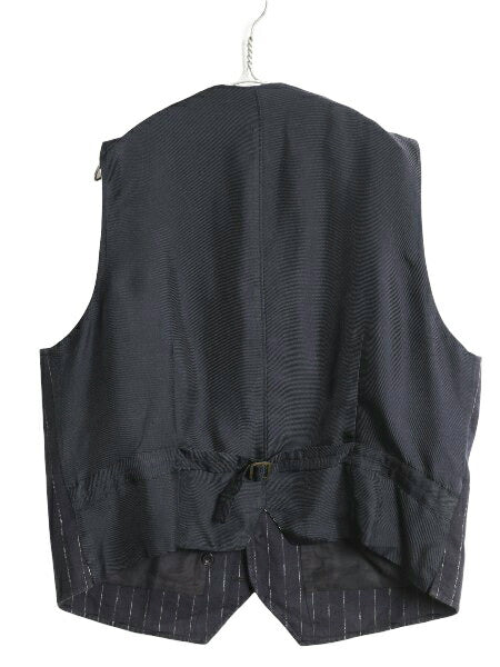 90s ポロ ラルフローレン テーラード ベスト メンズ XL オールド ストライプ コットン ウール シルク 前開き 重ね着 ノースリーブ ジレ 紺