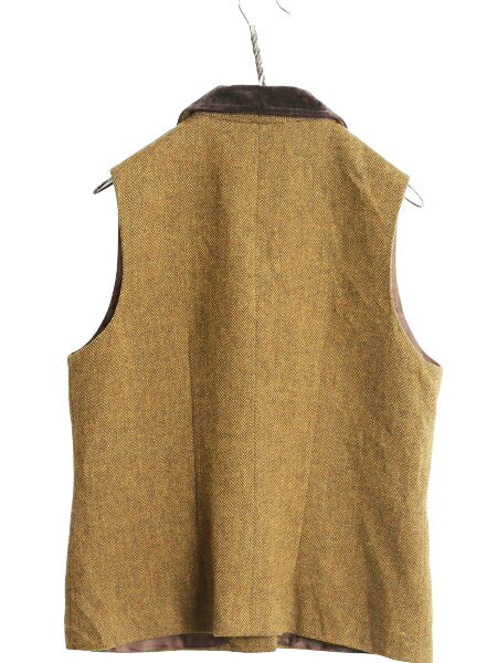 90s USA製 オービス ツイード ウール ベスト レディース L 古着 オールド テーラード ヘリンボーン ストライプ ベロア 切替 前開き 重ね着