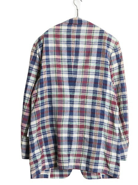 80s USA製 ブルックスブラザーズ テーラード ジャケット メンズ XL 程 ヴィンテージ 3ボタン マドラス チェック コットン サマー ブレザー