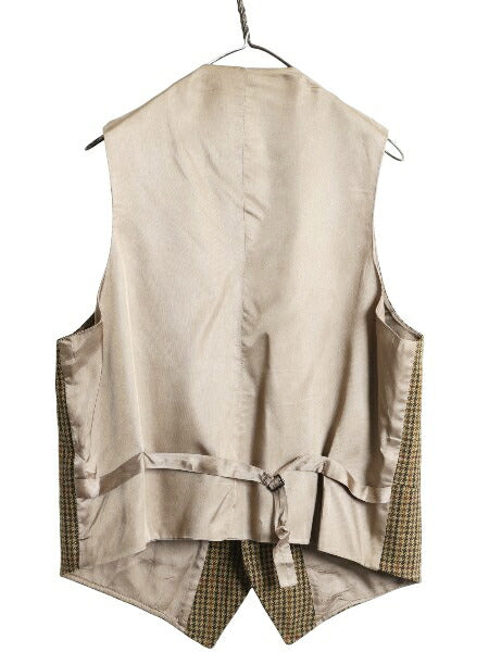 90s オービス ツイード ウール テーラード ベスト メンズ L 程 オールド ハンティング チェック ジレ ノースリーブ トラッド 前開き 重ね着