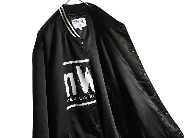 デッドストック NWO 中綿 ナイロン スタジャン メンズ L 両面 ロゴ プリント ジャンパー ブルゾン オフィシャル プロレス アメプロ 黒 WWE