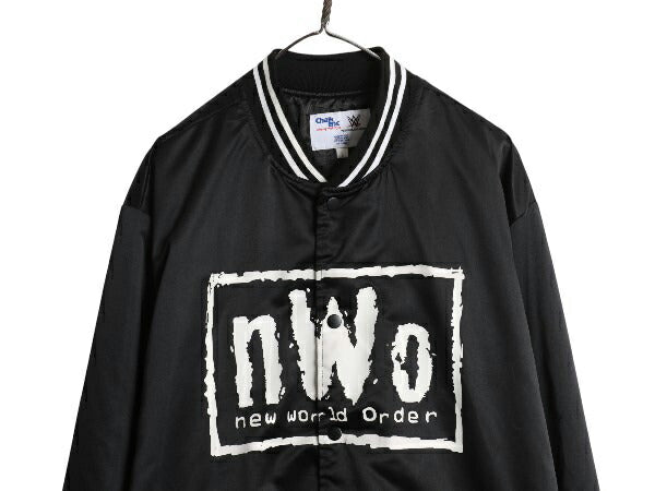 デッドストック NWO 中綿 ナイロン スタジャン メンズ L 両面 ロゴ プリント ジャンパー ブルゾン オフィシャル プロレス アメプロ 黒 WWE