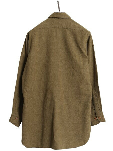 40s 米軍実物 US ARMY 長袖 ウール マスタード シャツ メンズ S 程 ヴィンテージ ミリタリー アーミー 軍物 大戦 ガスフラップ 付き カーキ