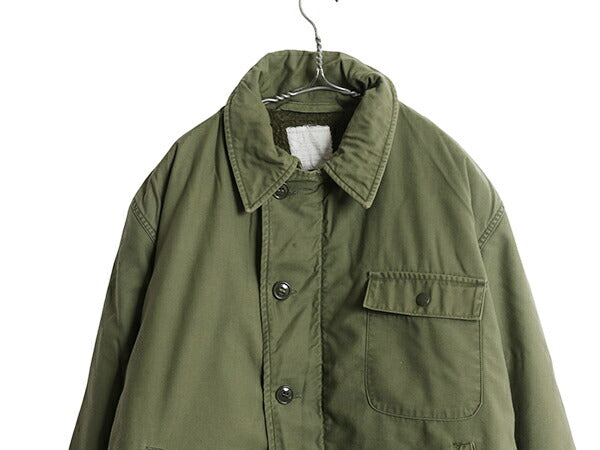 70s 米軍実物 USN ネイビー A-2 デッキ ジャケット メンズ L / 74年製 ヴィンテージ NAVY ミリタリー 軍物 裏ボア ライナー付き ブルゾン