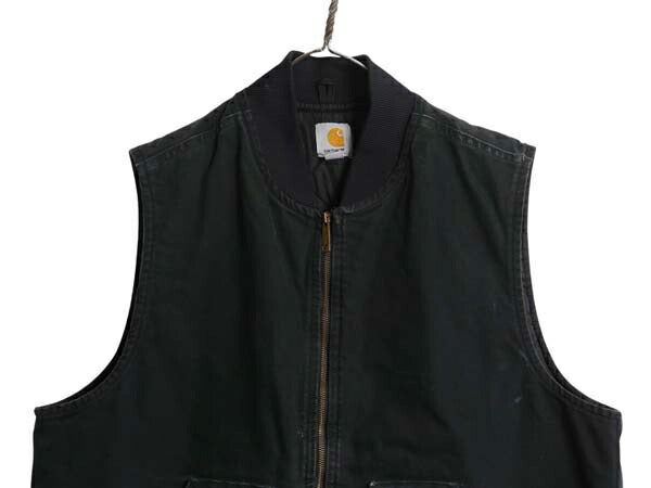US企画 カーハート 中綿 ダック ベスト メンズ 2XL CARHARTT ナイロン キルティング ライナー 重ね着 前開き ワーク 無地 黒 大きいサイズ