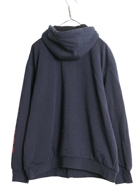 US企画 カーハート 裏 フリース フルジップ スウェット パーカー メンズ L /袖プリント ジャケット トレーナー Rain Defender 撥水加工 紺