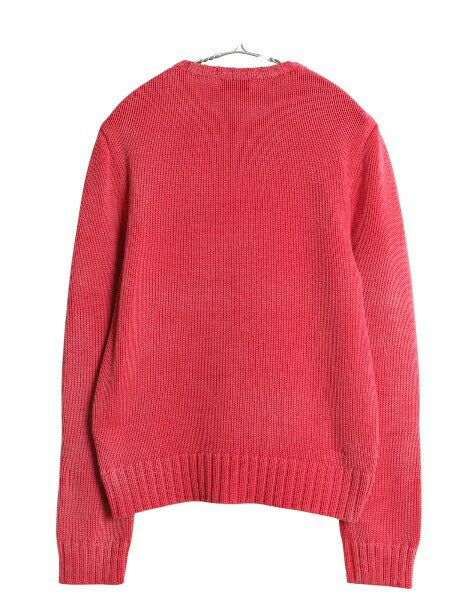 ポロ ラルフローレン 星条旗 コットン ニット セーター レディース L / 長袖ニット コットンニット プルオーバー ミドルゲージ 淡い レッド