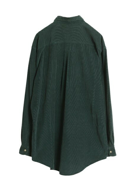 90s エルエルビーン 細畝 コーデュロイ 長袖 ボタンダウン シャツ メンズ L / オールド アウトドア 長袖シャツ ポケット付き 無地 グリーン