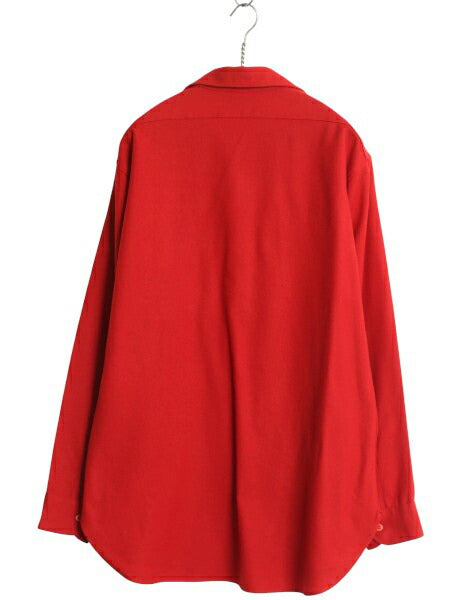 70s USA製 ペンドルトン 長袖 ウール シャツ メンズ L / 古着 ヴィンテージ 長袖シャツ カジュアルシャツ 無地 薄手 ポケット付き レッド