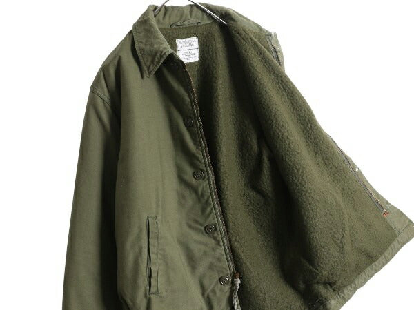 80s 米軍実物 USN ネイビー A-2 デッキ ジャケット メンズ L 程 86年製 ヴィンテージ NAVY ミリタリー 軍物 裏ボア ライナー付き ブルゾン