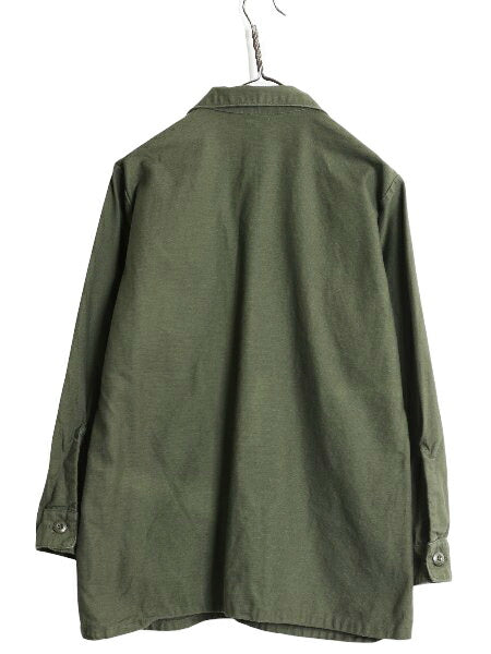 70s 米軍実物 US ARMY コットン サテン ユーティリティ シャツ メンズ M 古着 ヴィンテージ 76年製 ミリタリー OG107 シャツ袖 4th 軍物 OD