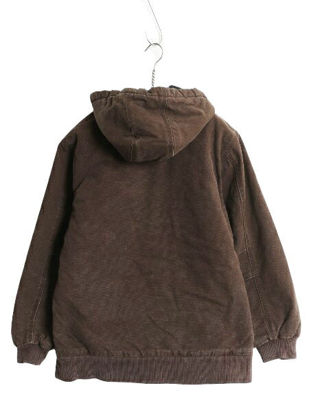 カーハート アクティブ ジャケット キッズ L レディース M 程 古着 ジャンパー ダック パーカー 中綿 キルティング ライナー フルジップ 茶